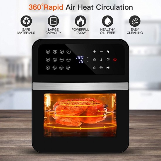 10-in-1 Air Fryer Toaster Oven , 13 Quart/ 12L Large Air Fryer Oven,Convection Oven Airfryer with Rotisserie, Dehydrator & Pizza,Smart Oven-Black,Accessories Included