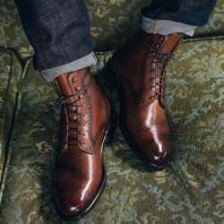Shoes - 2021 Men's Autumn Winter Fashion Leather Warm Ankle Martin Boots Flats Shoes