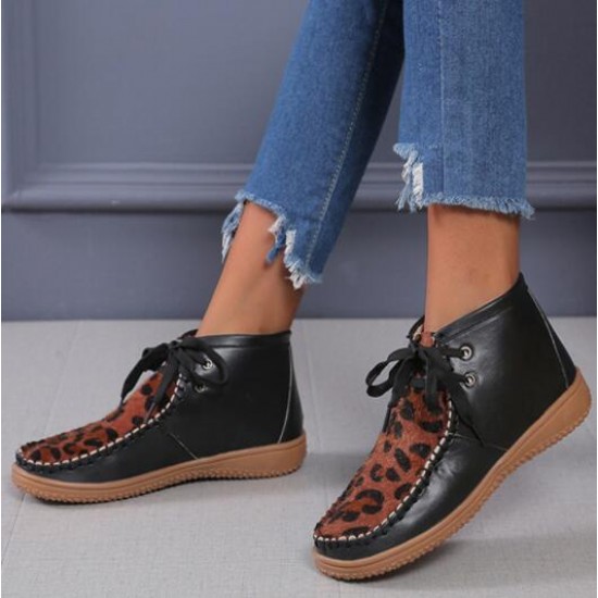 Women's Leopard Comfort Casual Ankle Boots