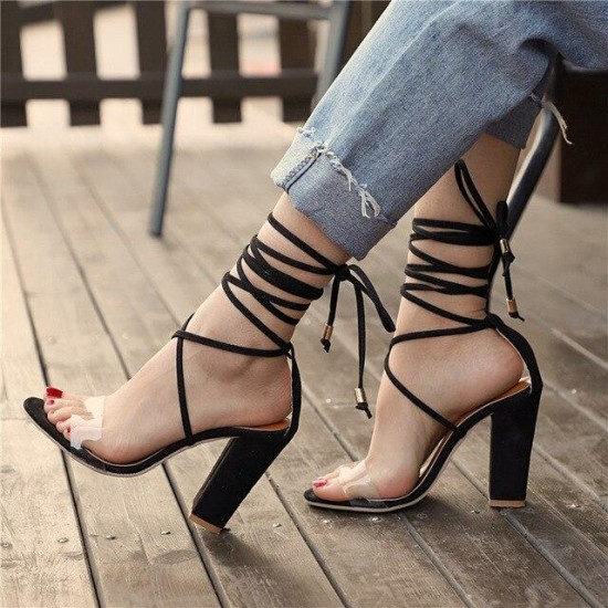 Ankle Strap High Heel Sandals Feminine Bandage Transparent Sandals