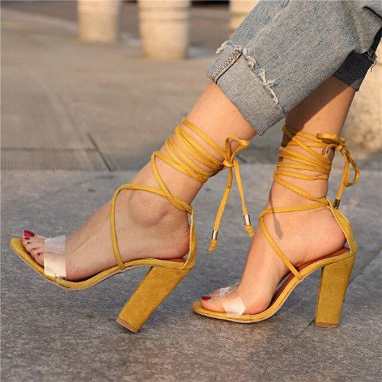 Ankle Strap High Heel Sandals Feminine Bandage Transparent Sandals