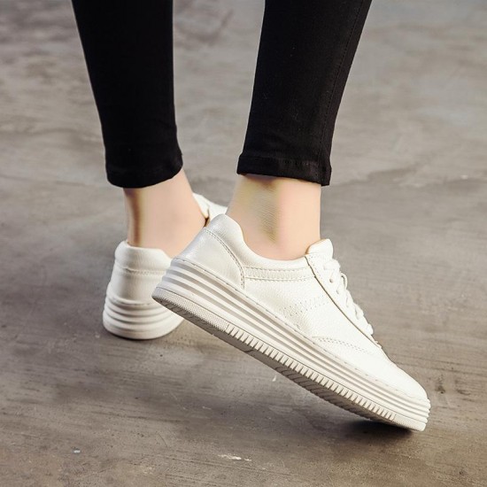 Microfiber Leather Women White Heel Height Increasing Casual Walking Shoes