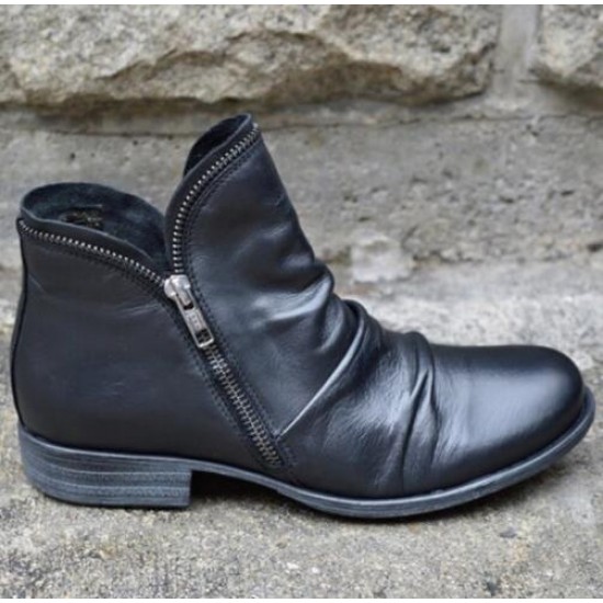 Ladies Vintage Zipper Leather Ankle Boots