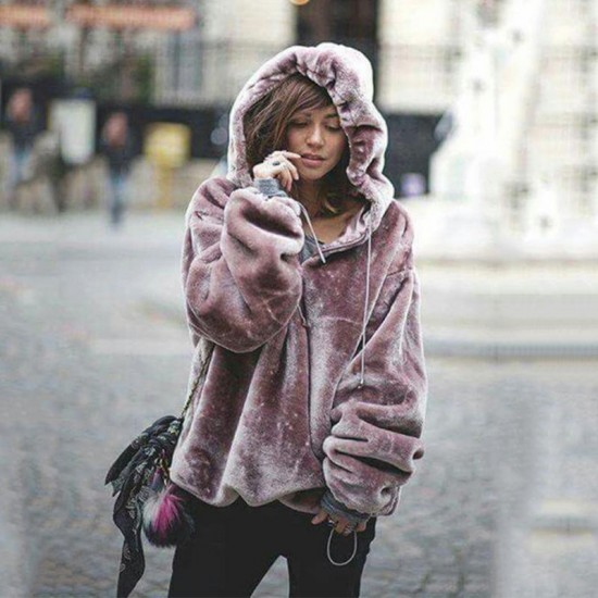 Women's Clothing - Autumn Winter Purple Velvet Keep Warm Fleece Outerwear