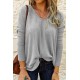 Women ng Autumn Casual Loose T-Shirts V-neck Long Sleeve Ladies Solid Color Pullovers
