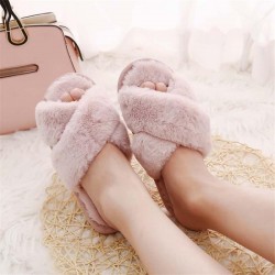 Women Home Slippers With Faux Fur Black Pink