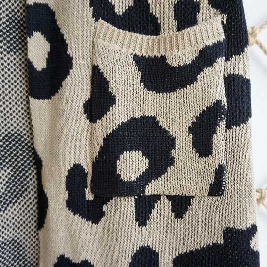 2021 Leopard Print Women Loose Cardigan Sweater